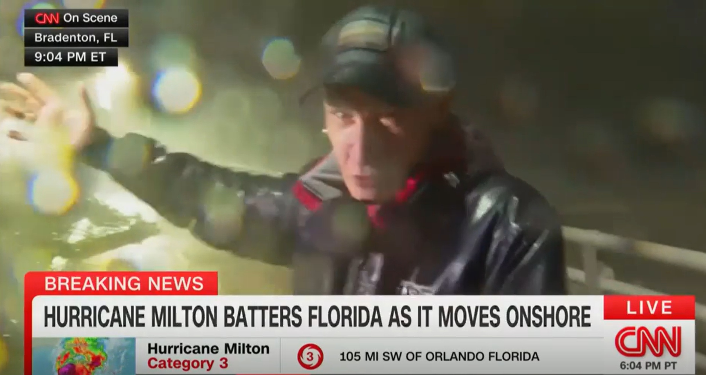 Anderson Cooper Hit By Flying Hurricane Milton Debris Live on Air 