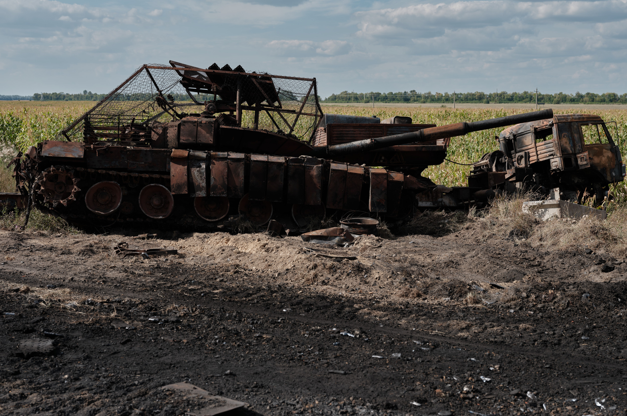 Russian Military SUV Blown Up in Wild Dash Across Field