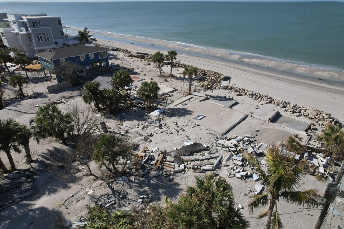 Bare foundations and debris after hurricane Milton