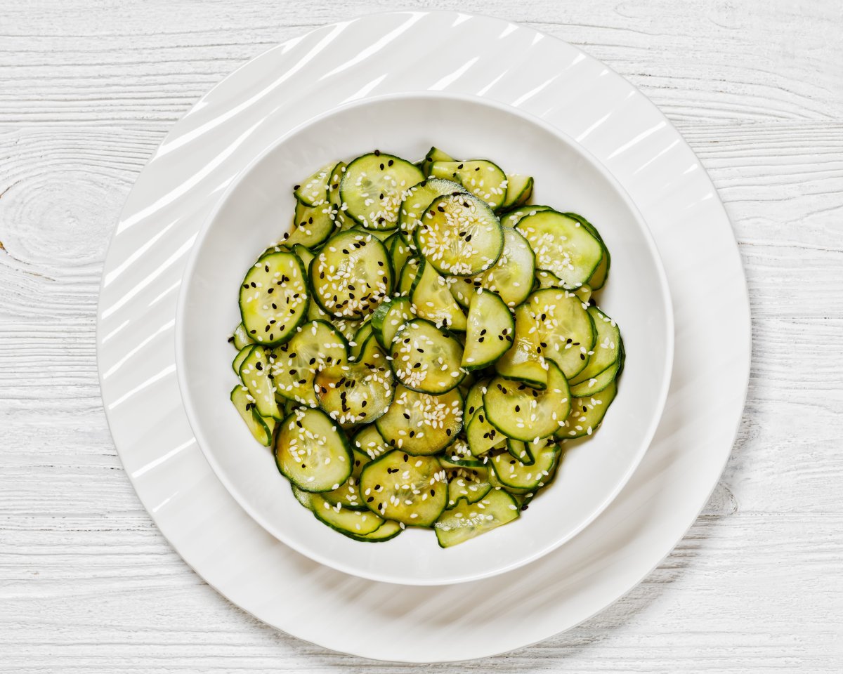 Japanese Cucumber Salad in a white bowl