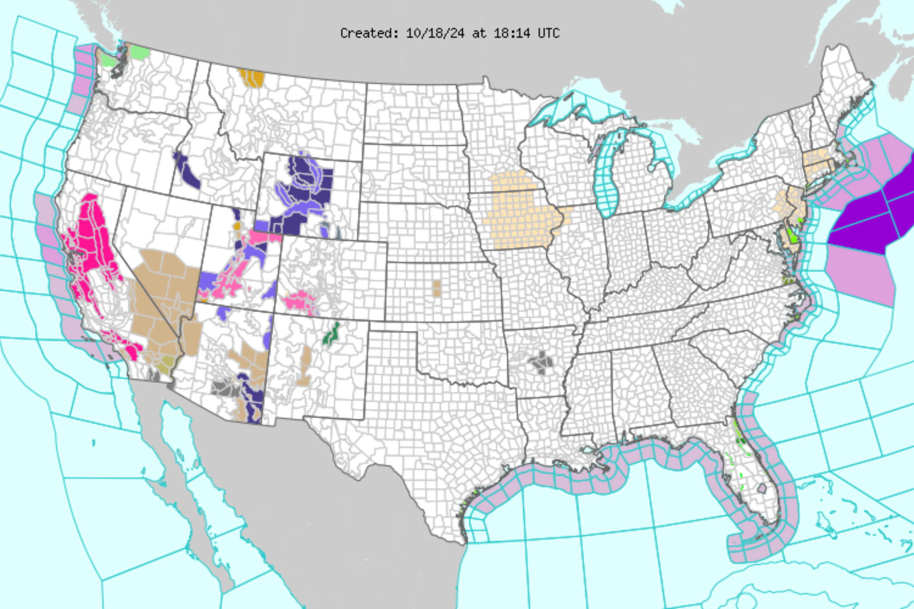 Winter storm map showing heavy snowfall in parts of two states