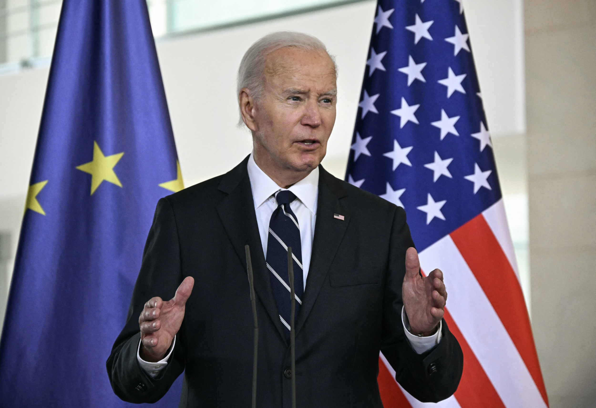 Photo: President Joe Biden speaks during a press conference at the Chancellery in Berlin, Germany. (Tobias SCHWARZ / AFP/Getty Images) 