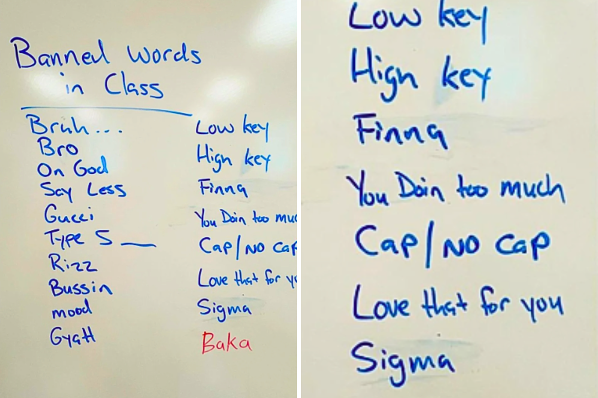 Banned Gen Z Slang Words On Whiteboard