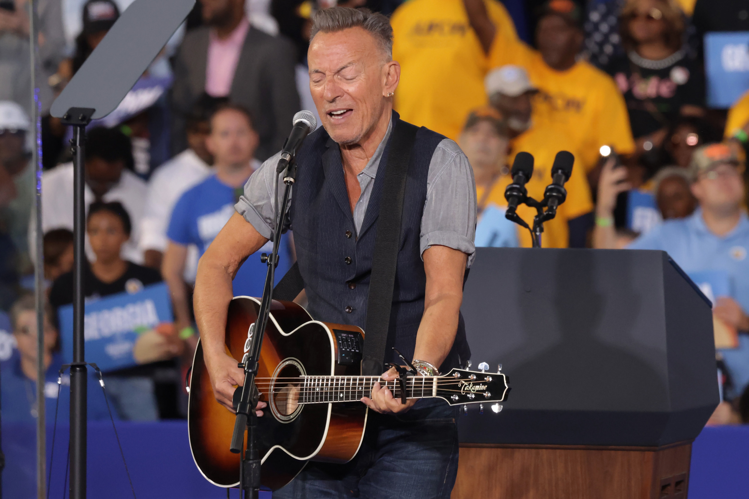 Bruce Springsteen performs at Harris campaign event