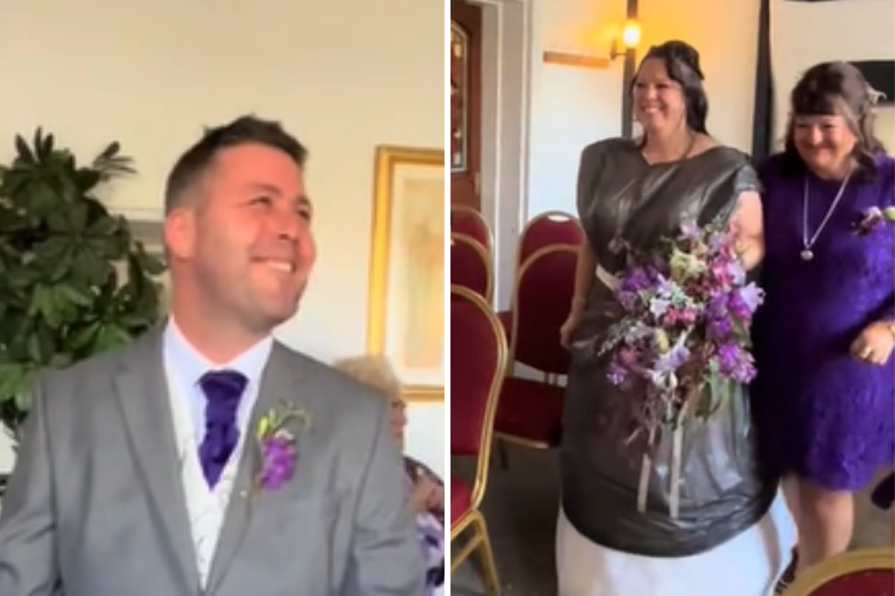 Groom says he'd marry bride even in a trash bag, she puts it to the test