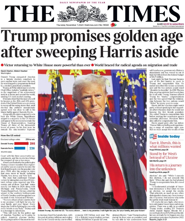 Newspaper Front Pages React To Donald Trump's Election Win Over Kamala ...