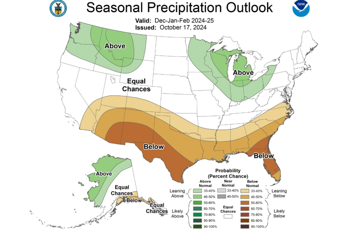 The map shows the states with the worst snow 