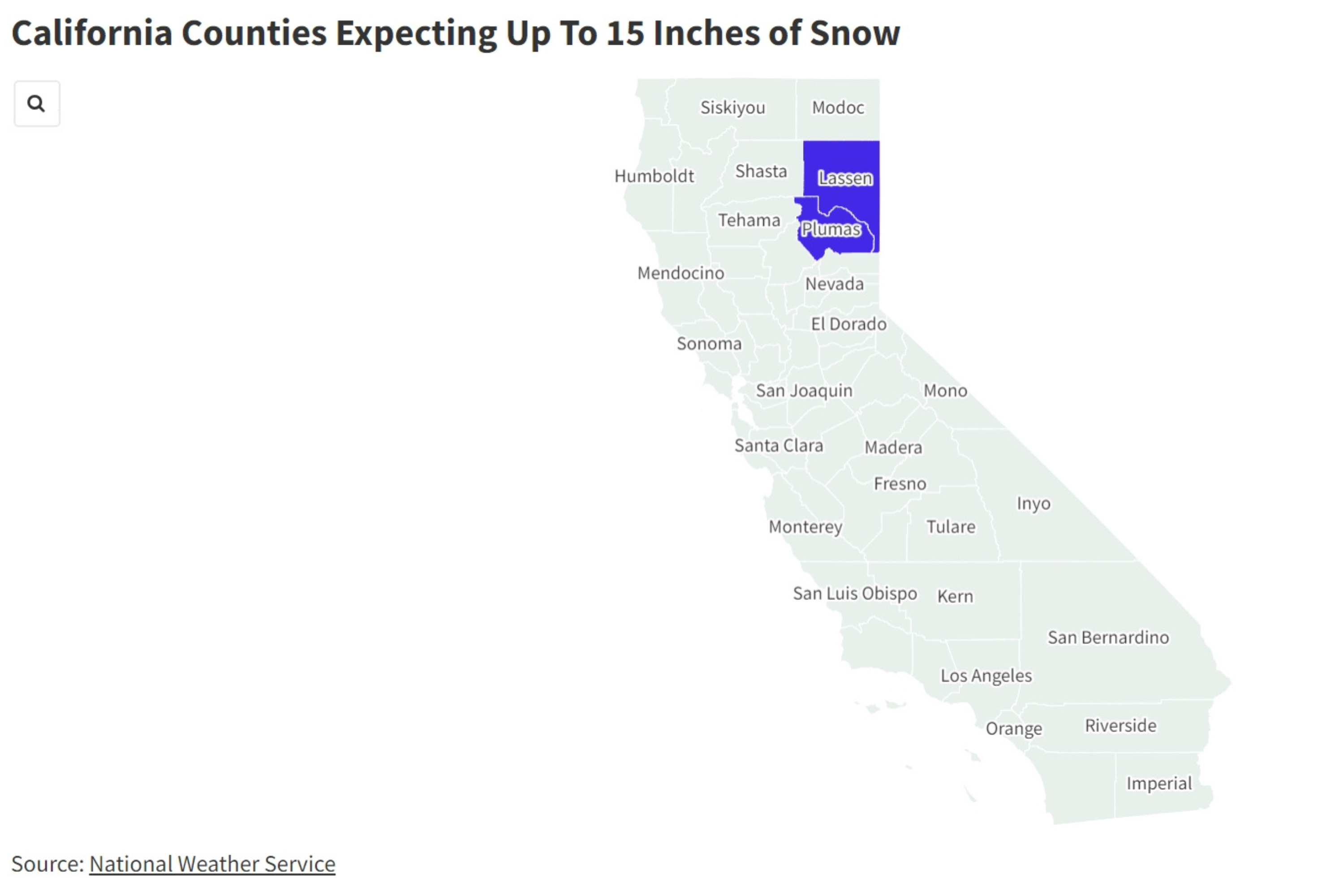 California Snow Map Shows Areas Getting Up to 15 Inches Newsweek