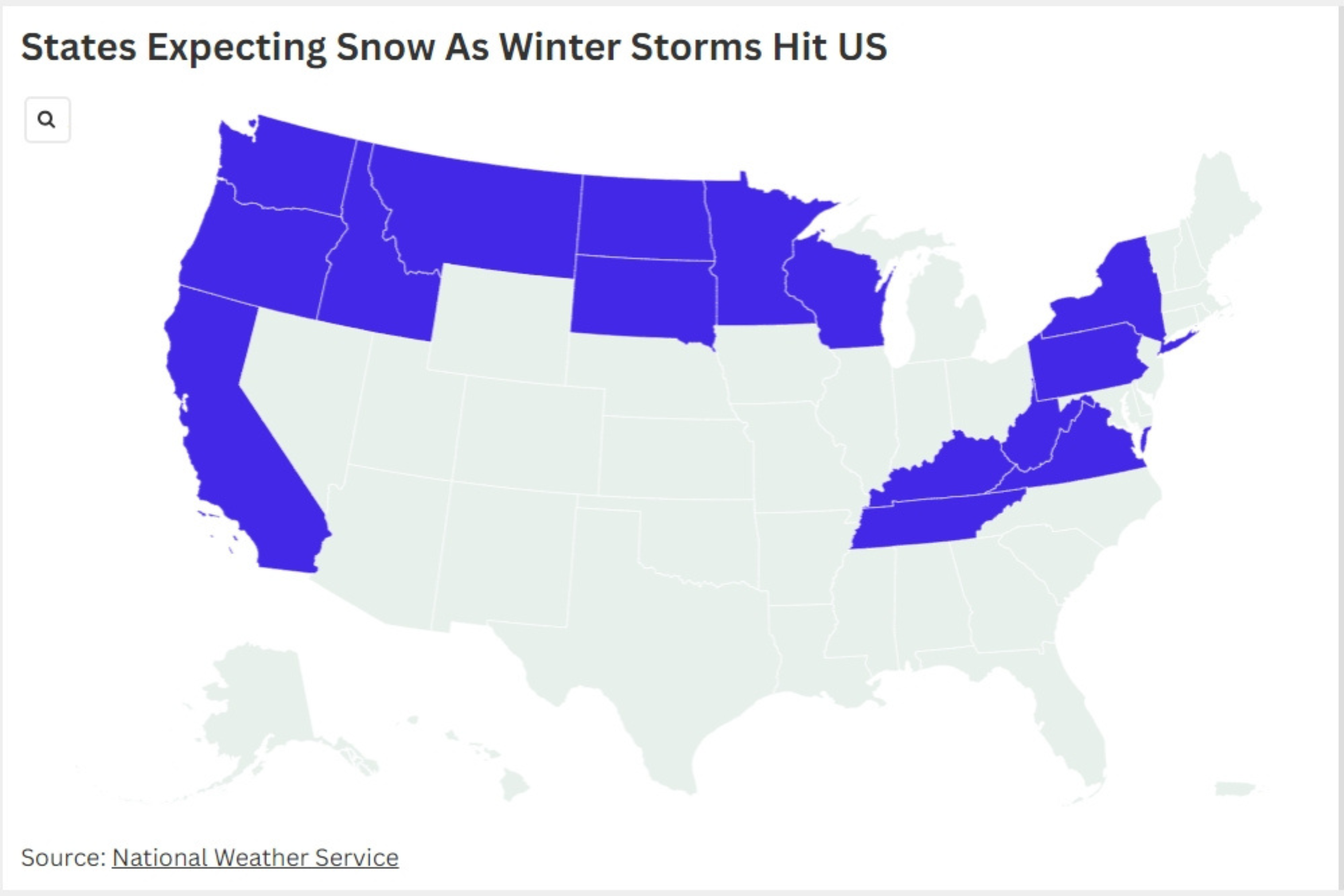 Map Shows Every State Expecting Snow As Winter Storms Hit Us Newsweek