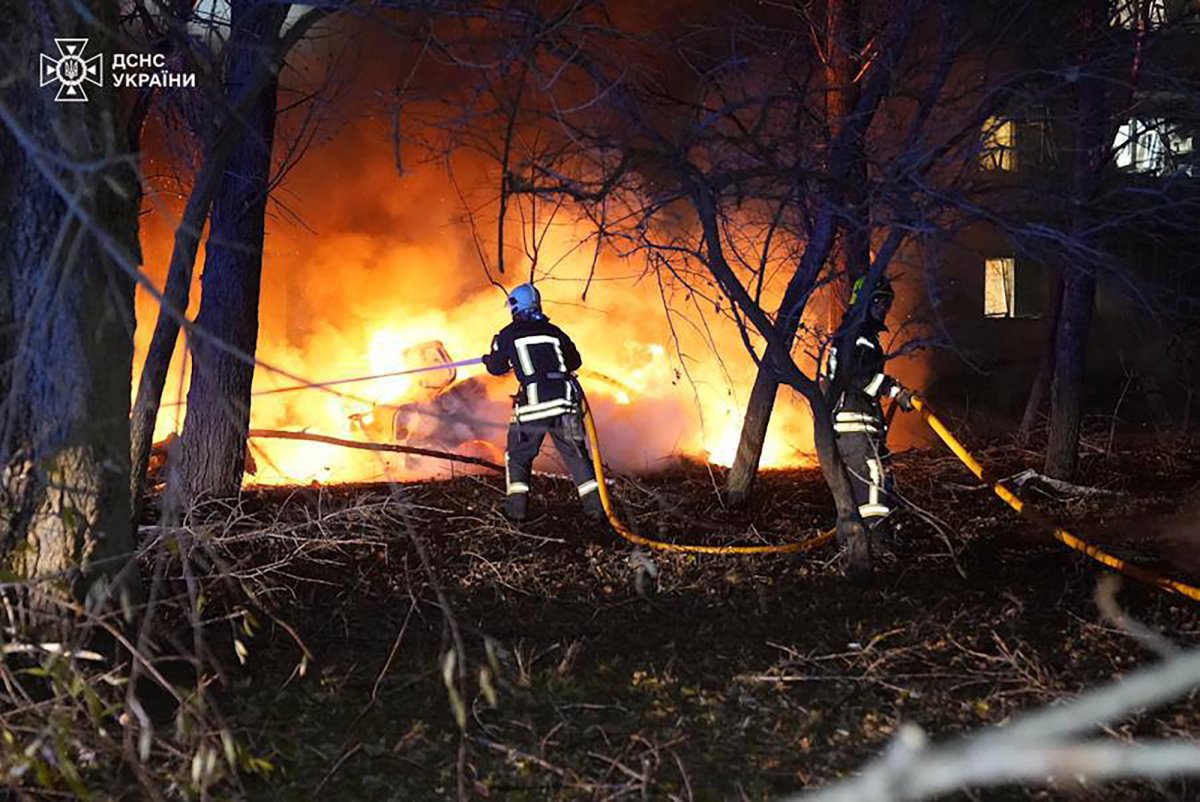 Ukrainian firefighters help after Russian attack 