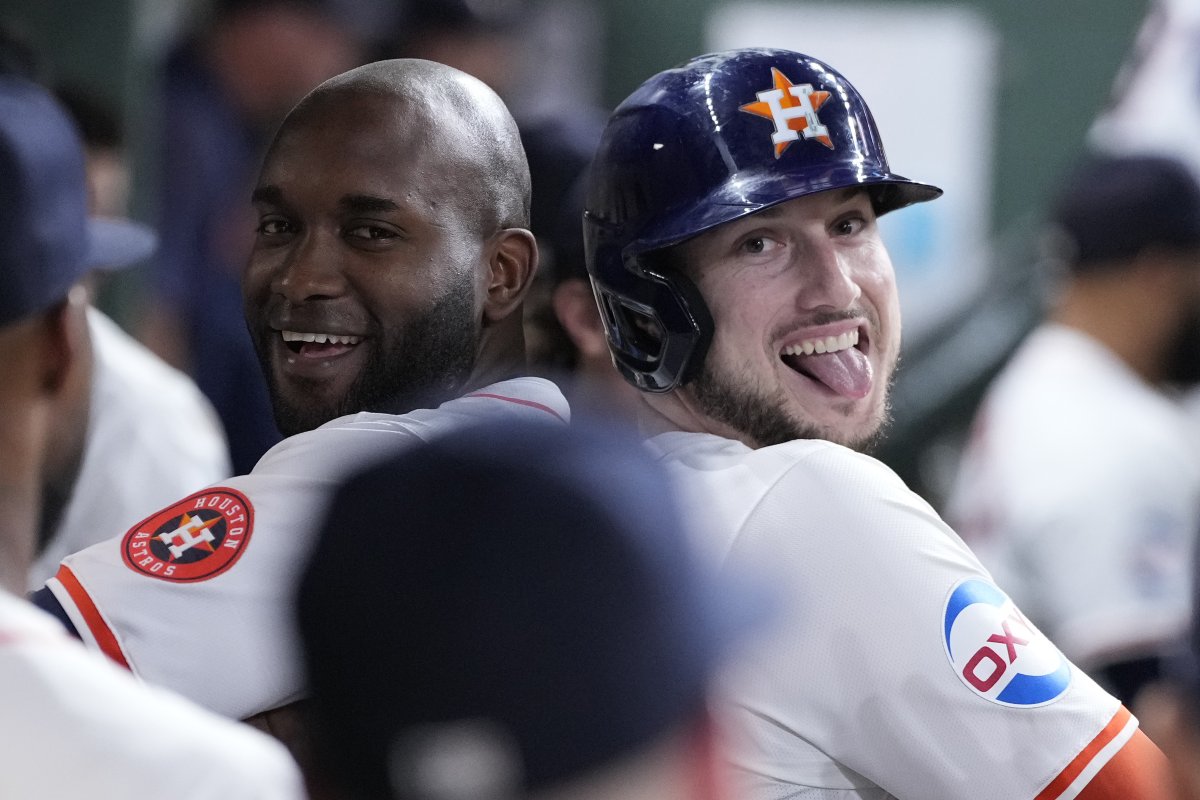 Houston Astros outfielders Kyle Tucker, Yordan Alvarez