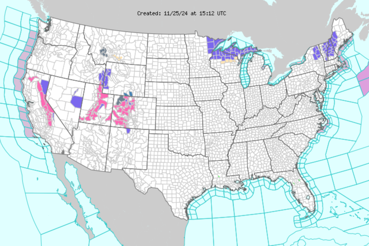 California Thanksgiving Weather Map NWS 