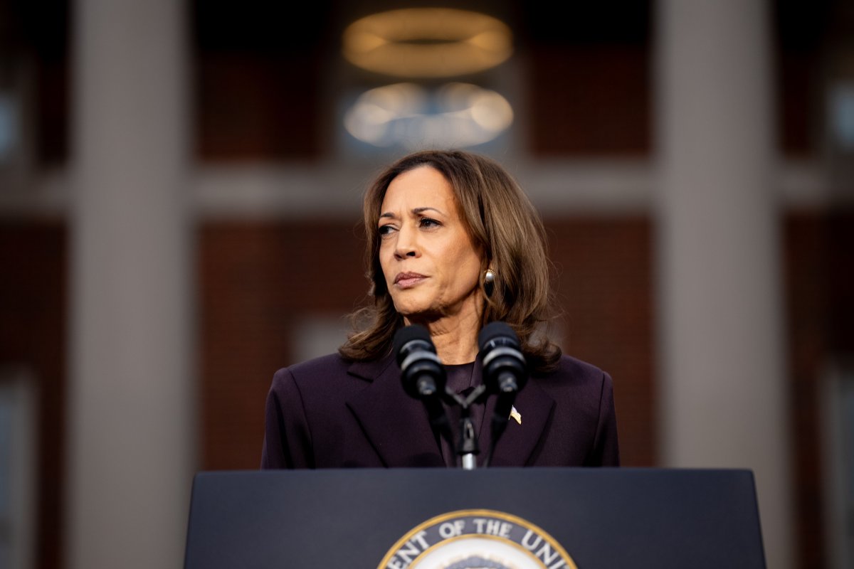 Vice President Kamala Harris pauses while speaking 