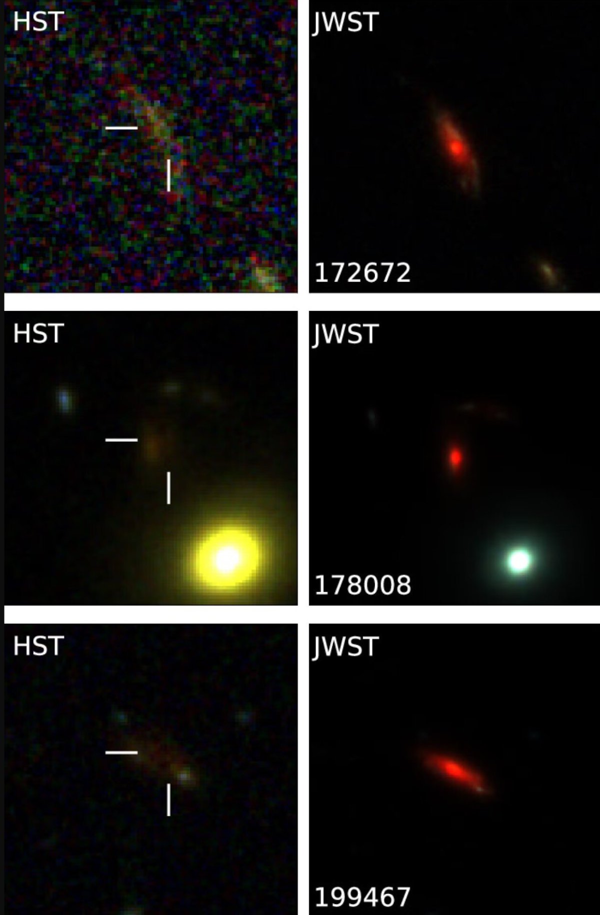 UFO galaxies seen by Hubble and Webb