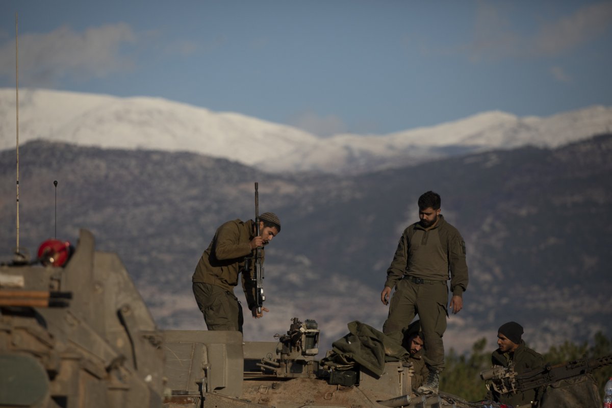 Israel, soldiers, at, border, with, Lebanon