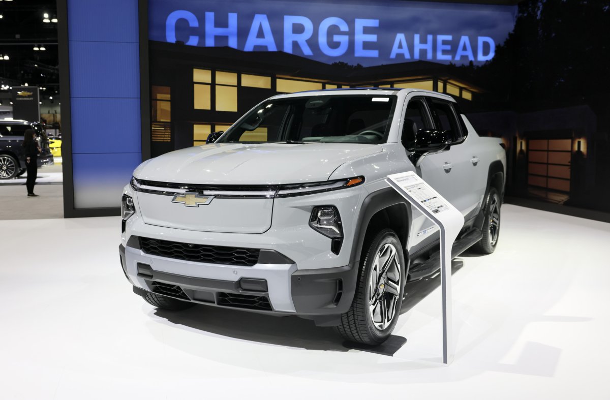 The Chevrolet Silverado EV is on display 