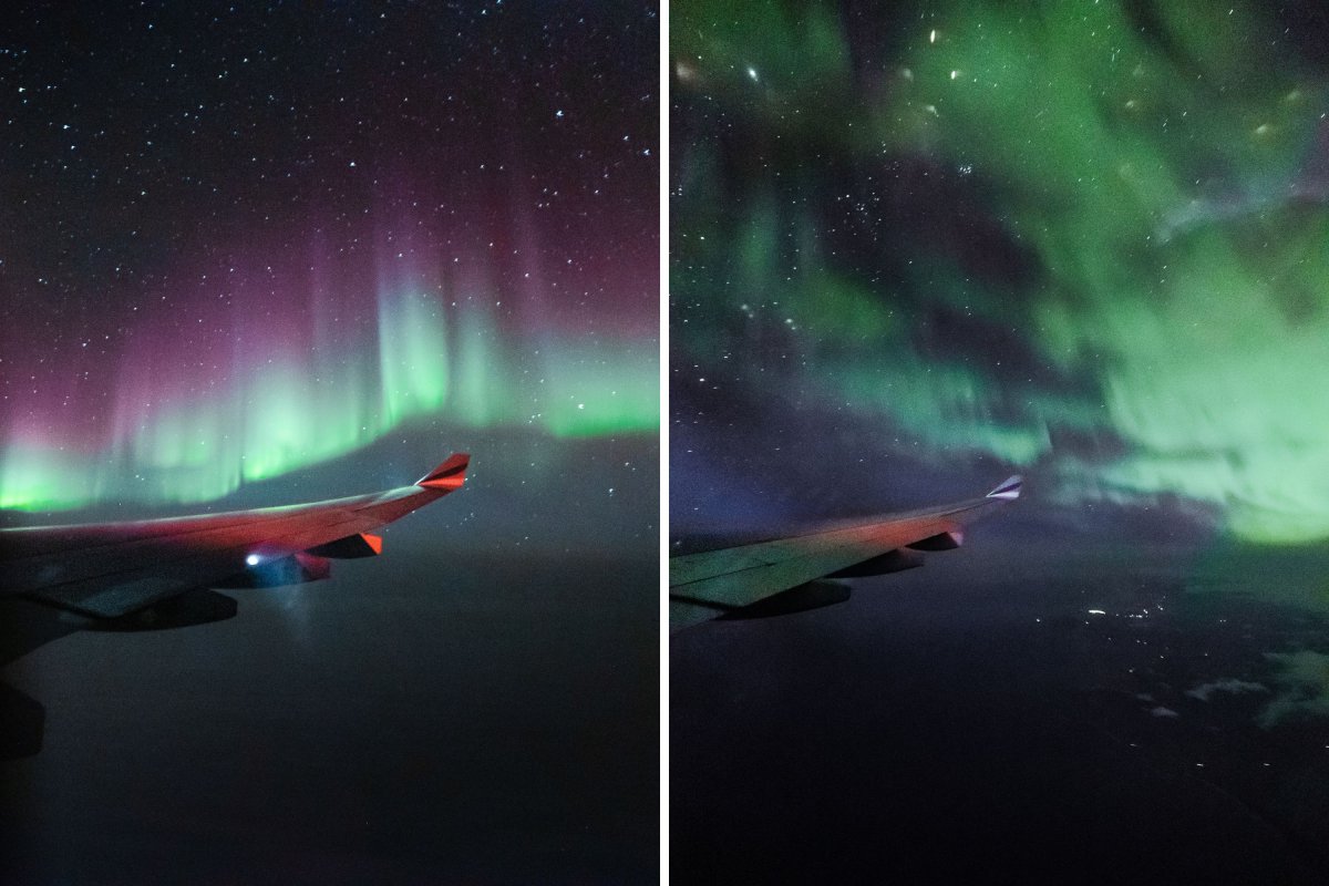 Northern lights view from a plane.