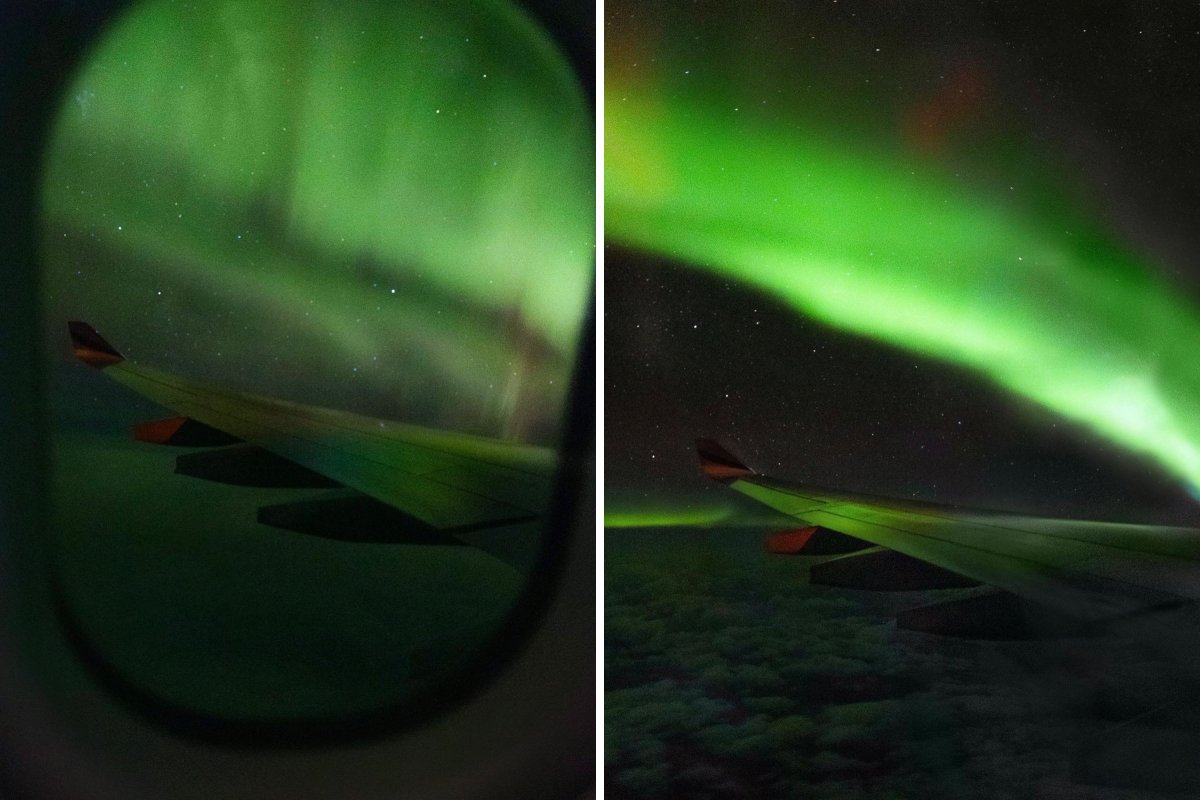 Northern lights view from a plane.