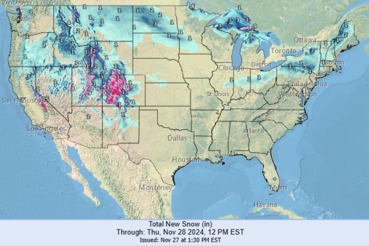 New snow at 12pm EST