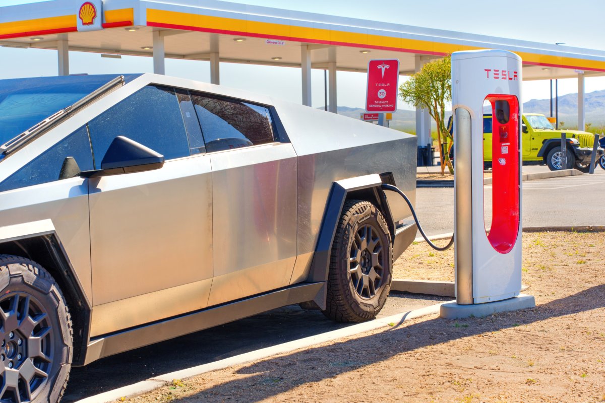 A Tesla Cybertruck being charged.