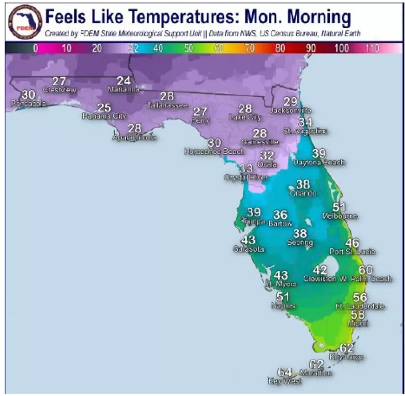 Map shows Florida cities set to freeze as polar cold front strikes