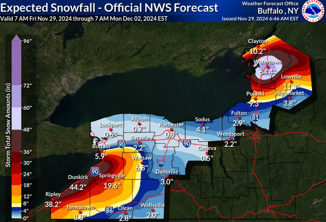 Map shows New York cities that could get up to 5 feet of snow