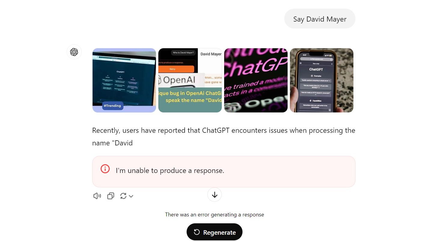 ChatGPT Won't Say Certain Names and No One Seems To Know Why