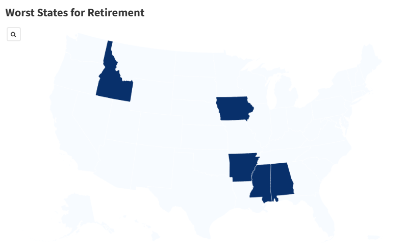 Map Shows Worst States for Retirement