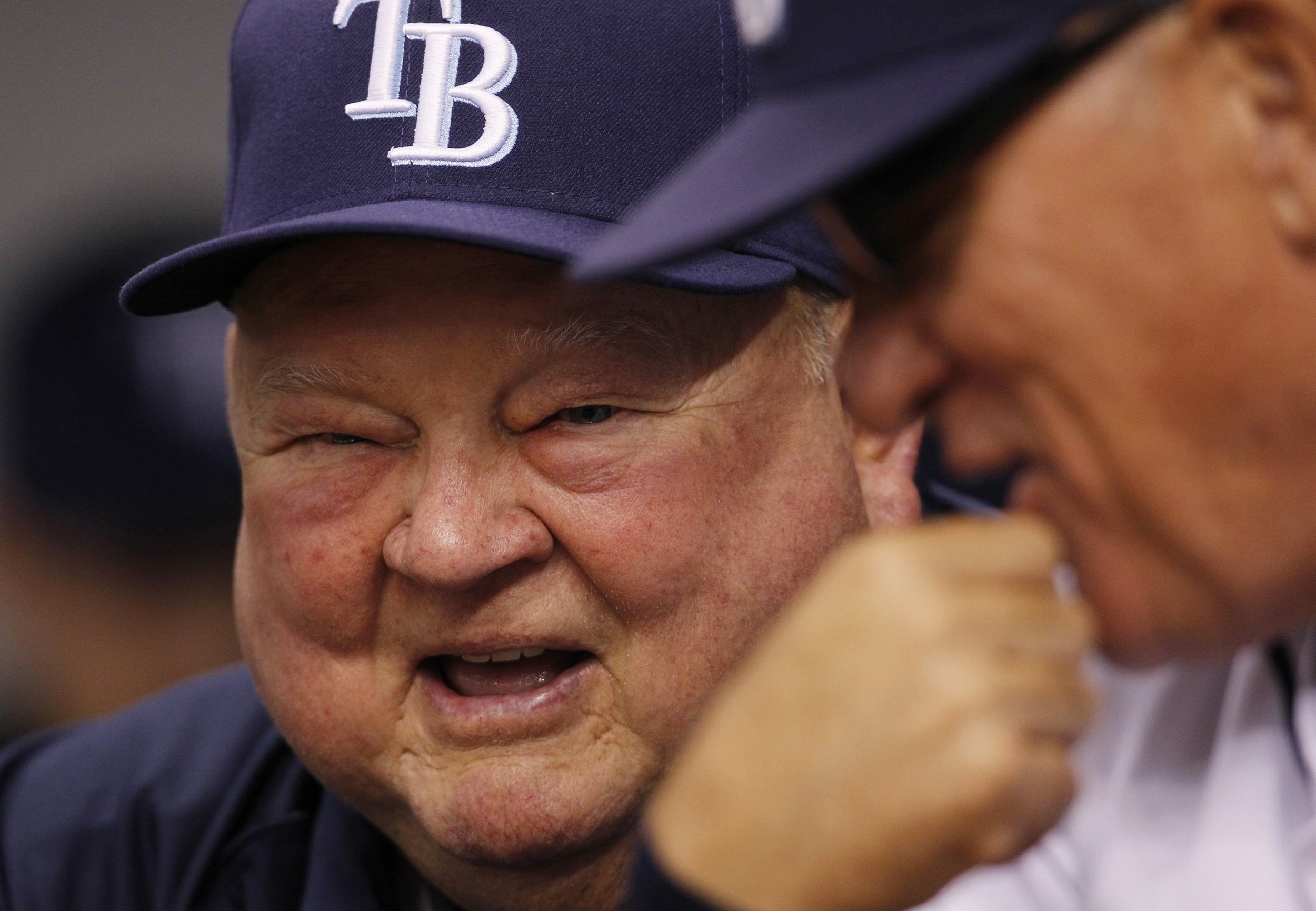 New York Yankees bench coach Don Zimmer wearing military helmet