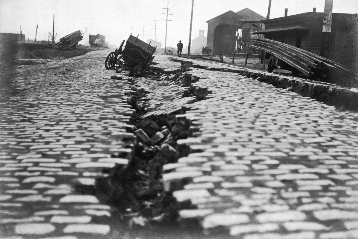 Road damage caused by earthquake in San Francisco