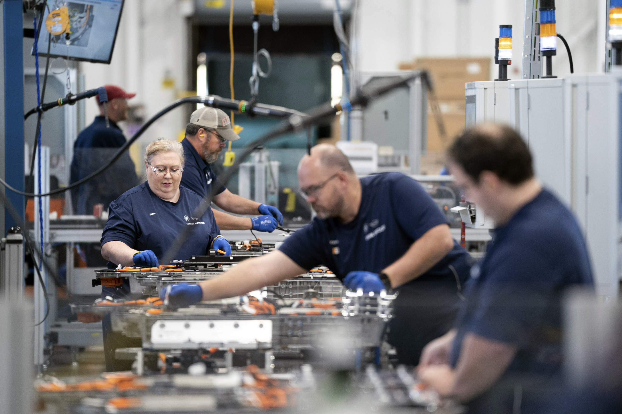 Employees are seen at the BMW Spartanburg plant in Greer, South Carolina on Oct. 19, 2022. (AP Photo)