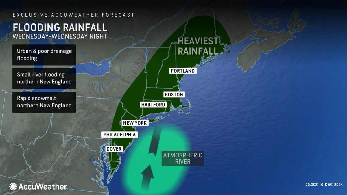 Flooding and rainfall map for Wednesday on the East Coast. (AccuWeather)