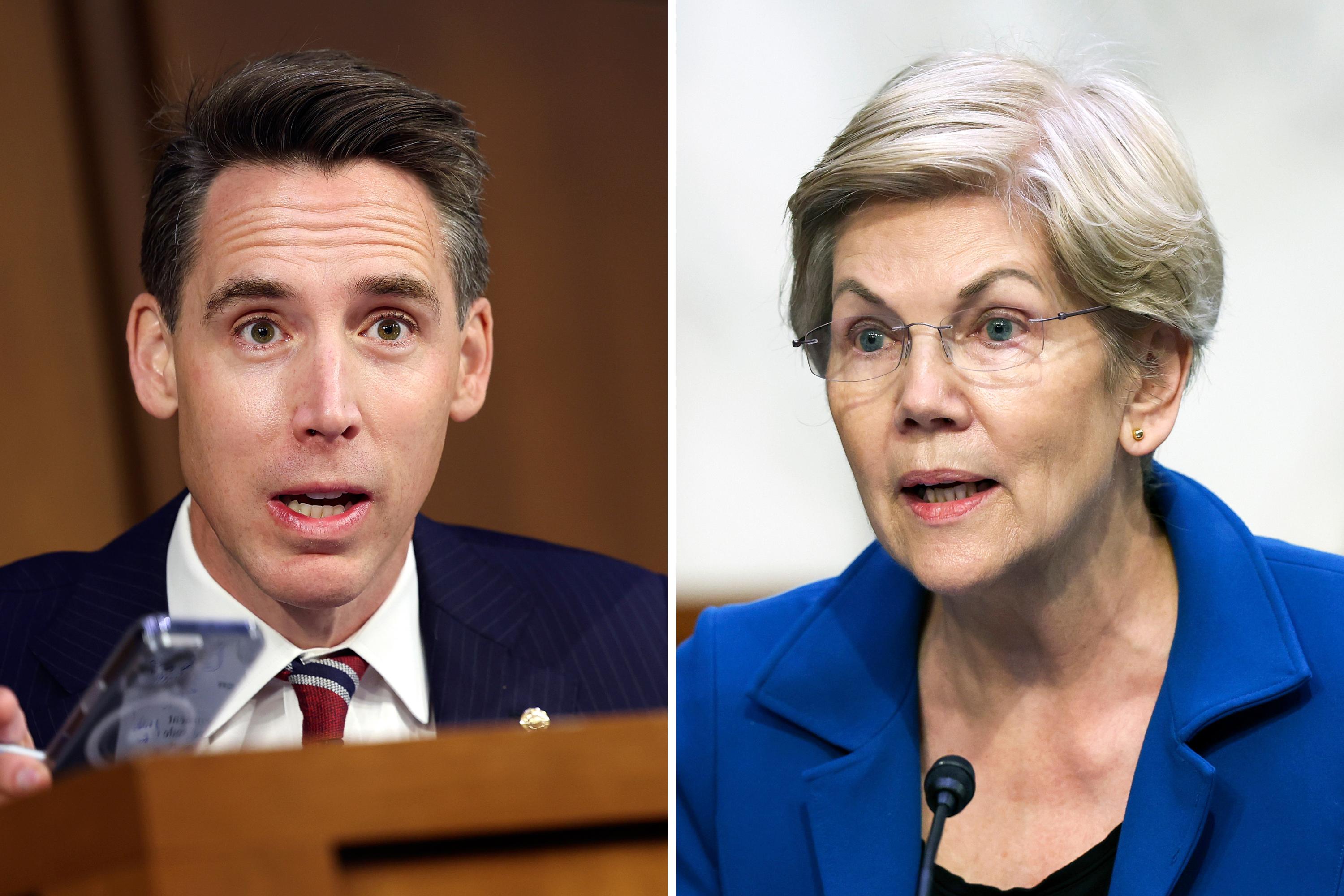 GOP Senator Josh Hawley,  Democratic Senator Elizabeth Warren. (Getty Images)