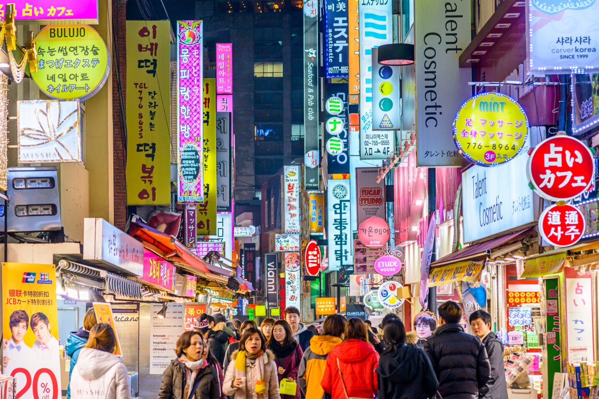 People on streets of Seoul, South Korea.