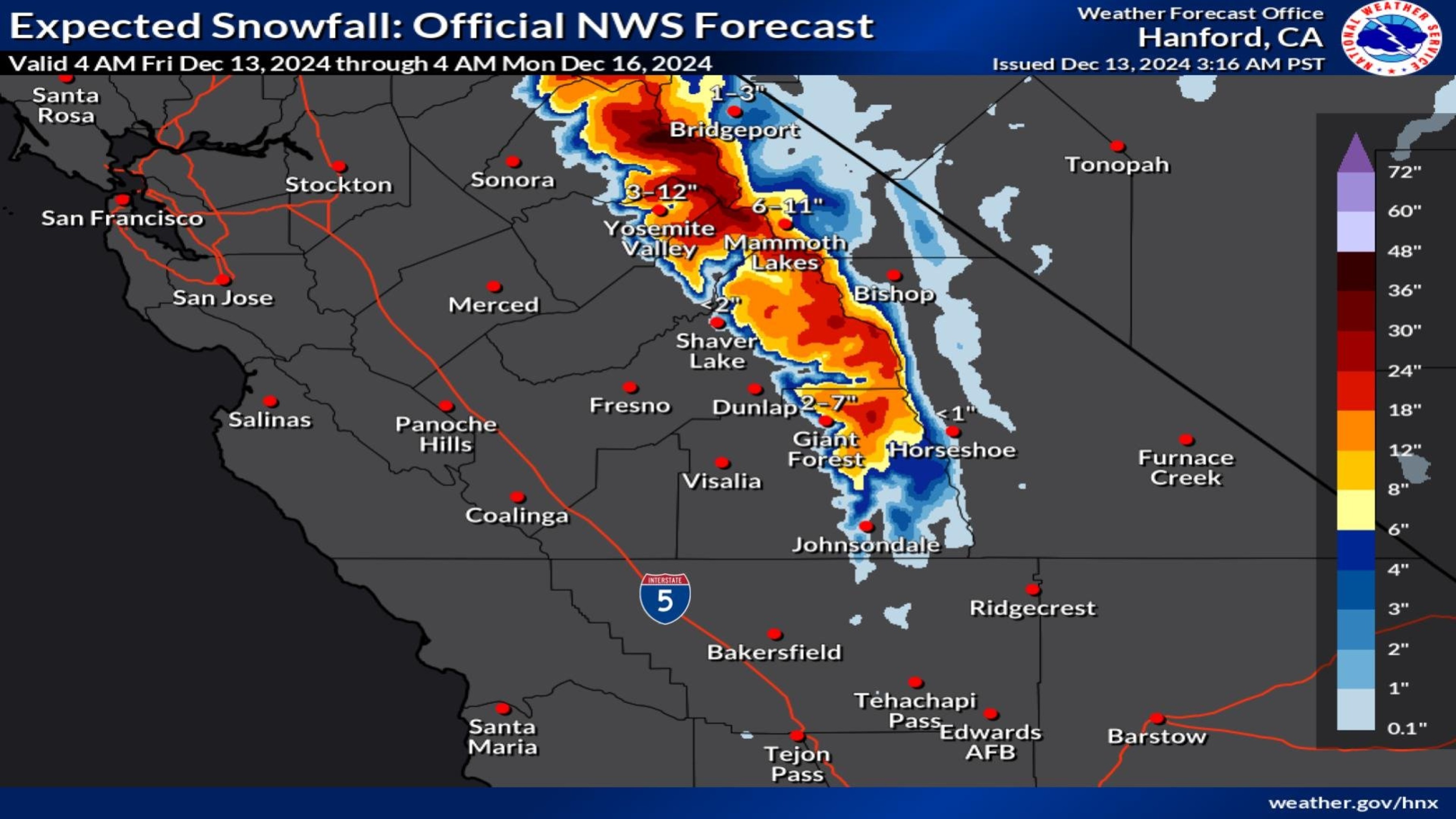 California snowfall maps show areas expecting winter storm impacts