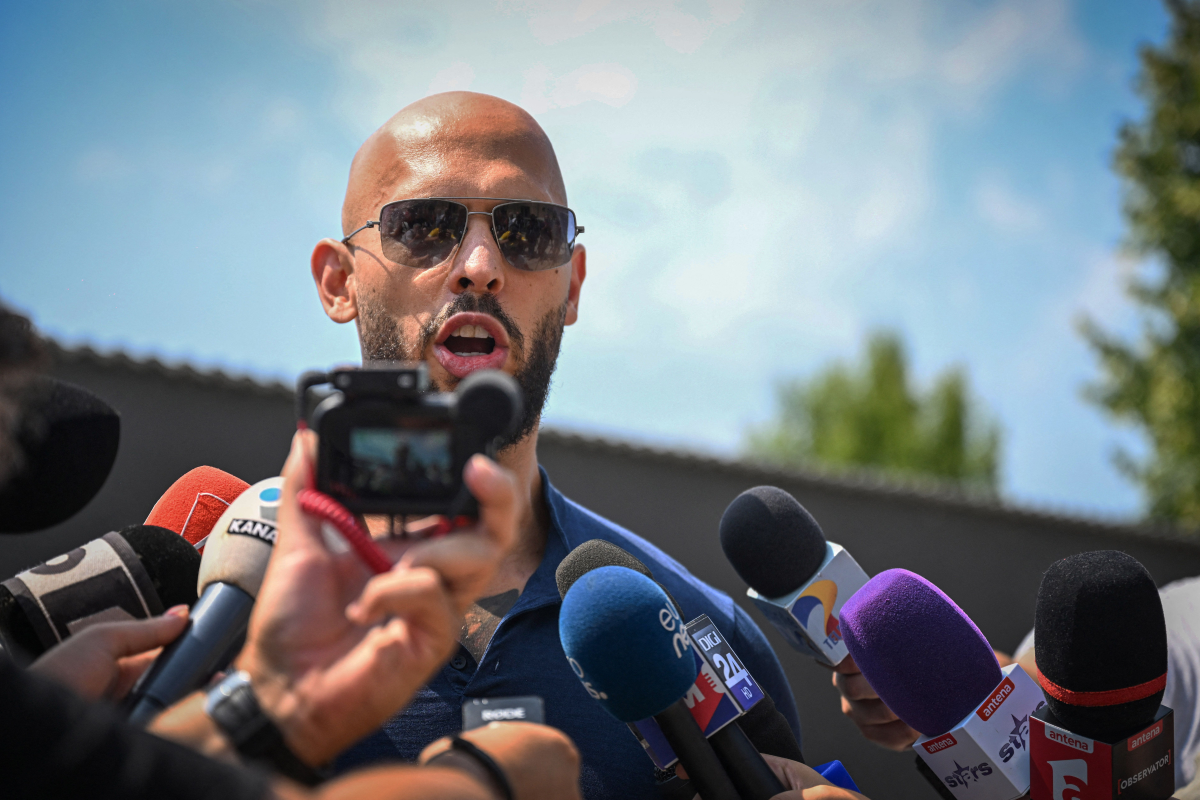 Andrew Tate Addresses Media Wearing Sunglasses Bucharest