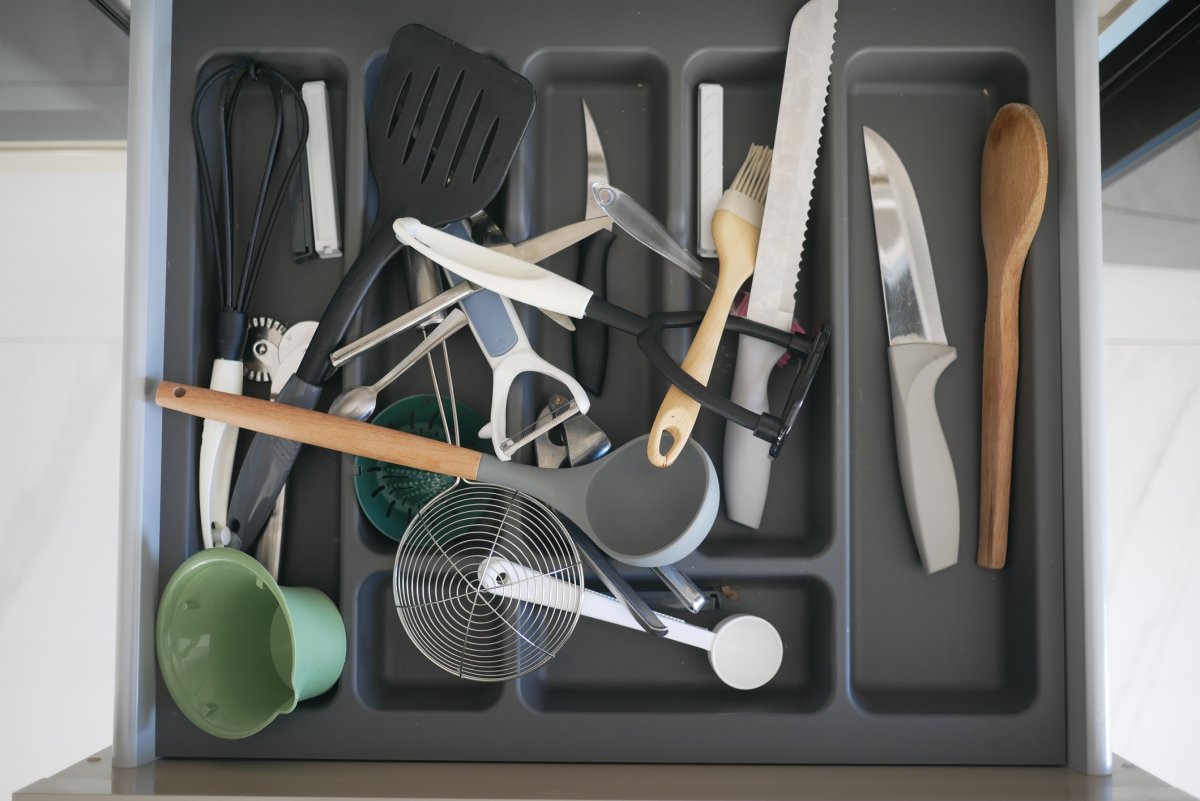 A messy cutlery drawer