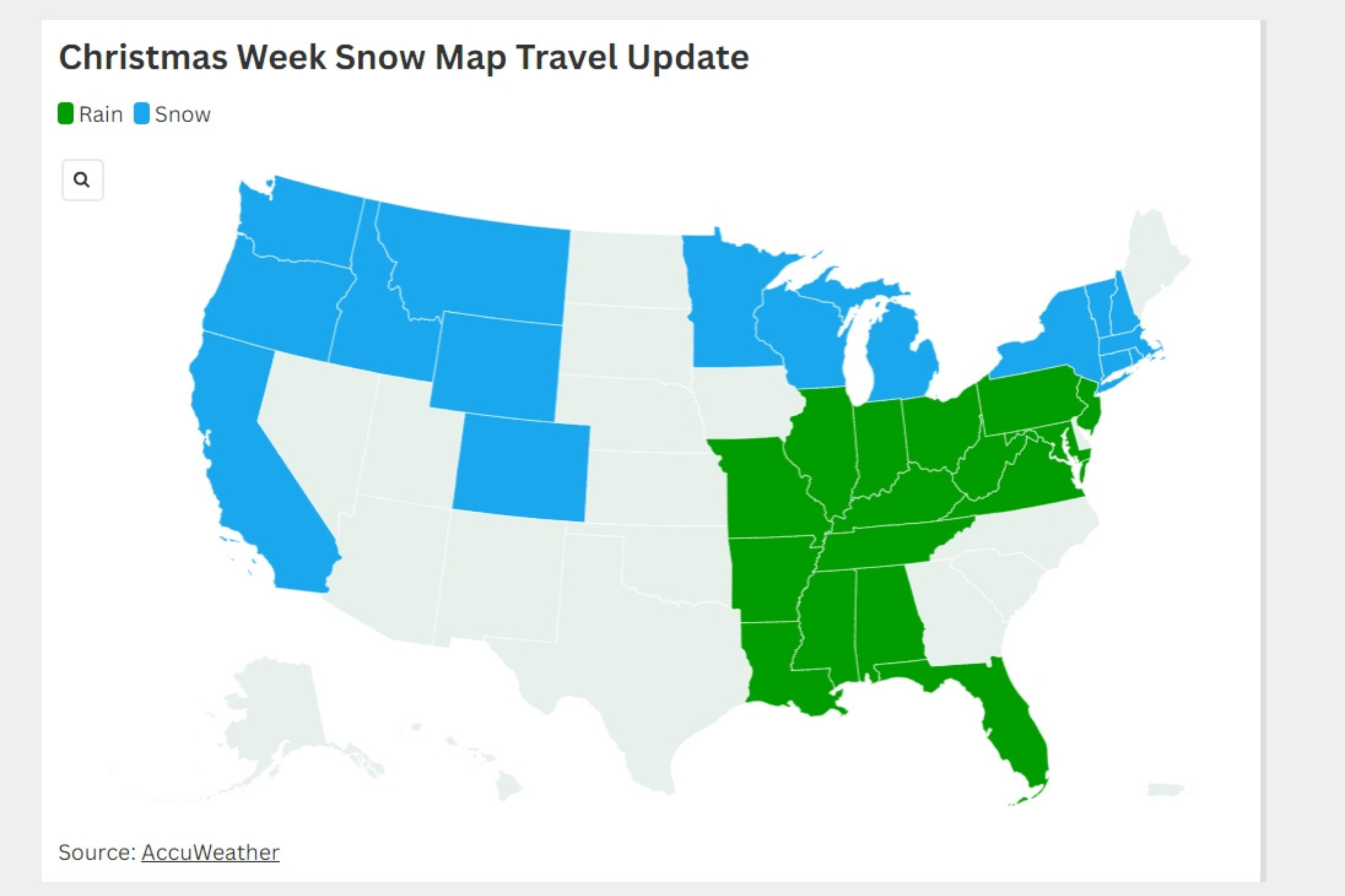 Christmas snow map update: States expecting worst travel conditions