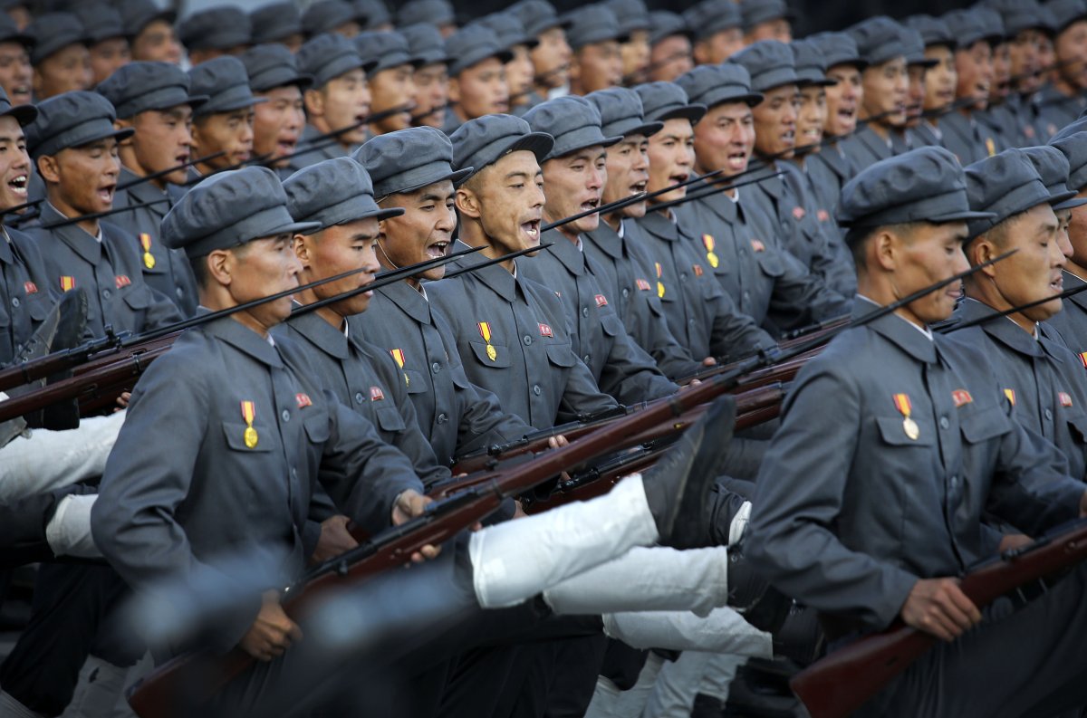 North Korean Soldiers March During Parade 