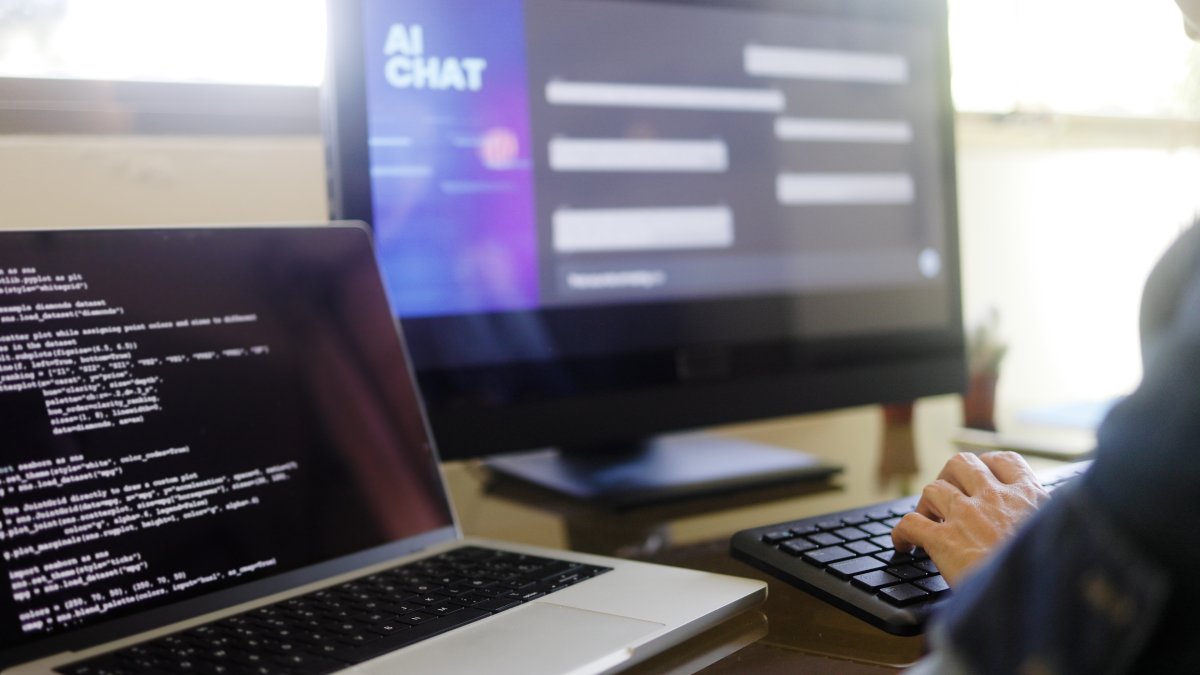 Person using AI app on computer.