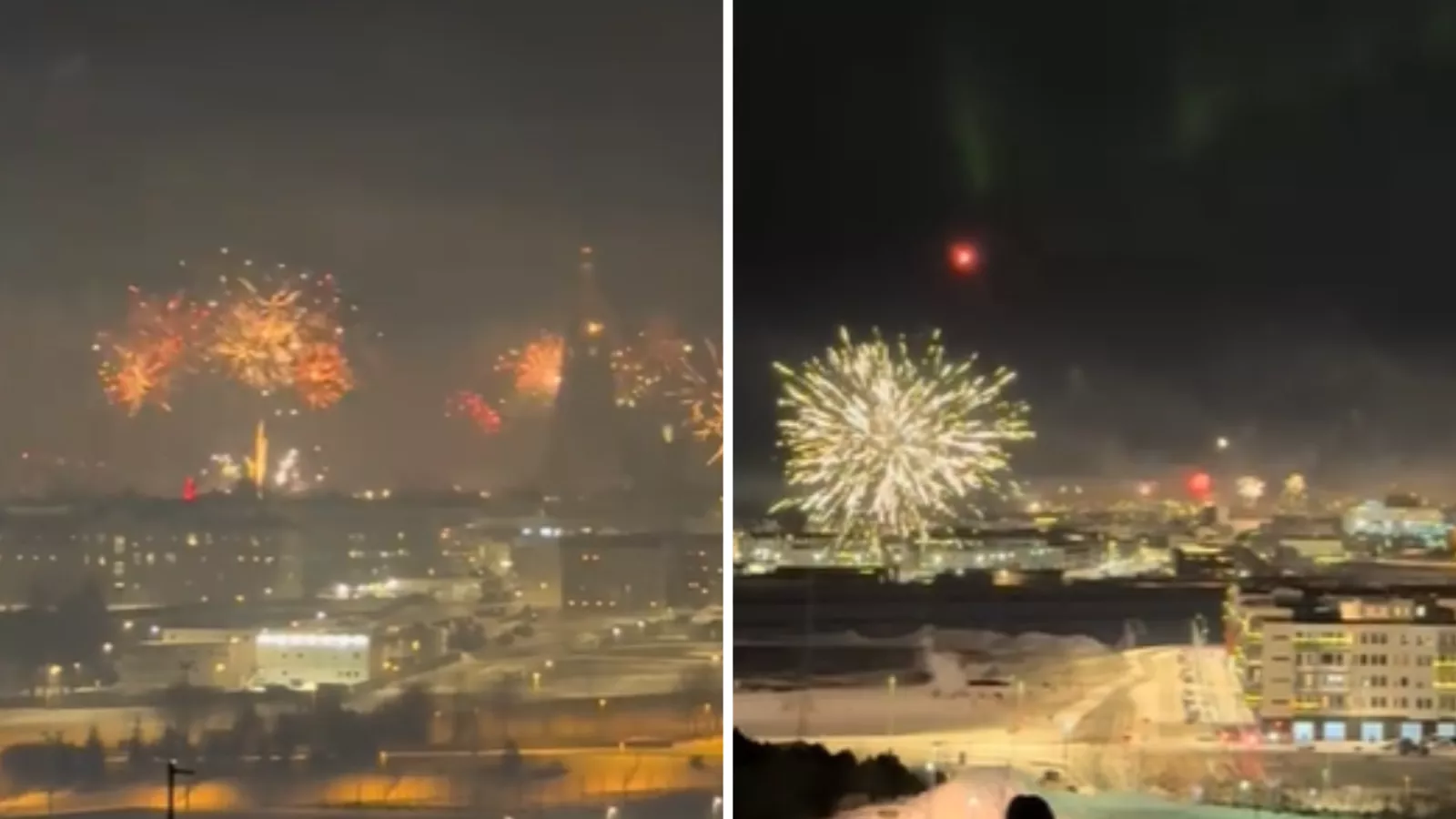 Woman watches New Year's fireworks, distracted by something else in the sky