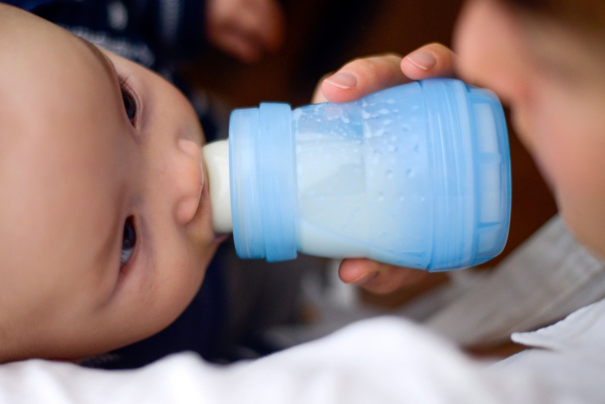 baby drinks milk