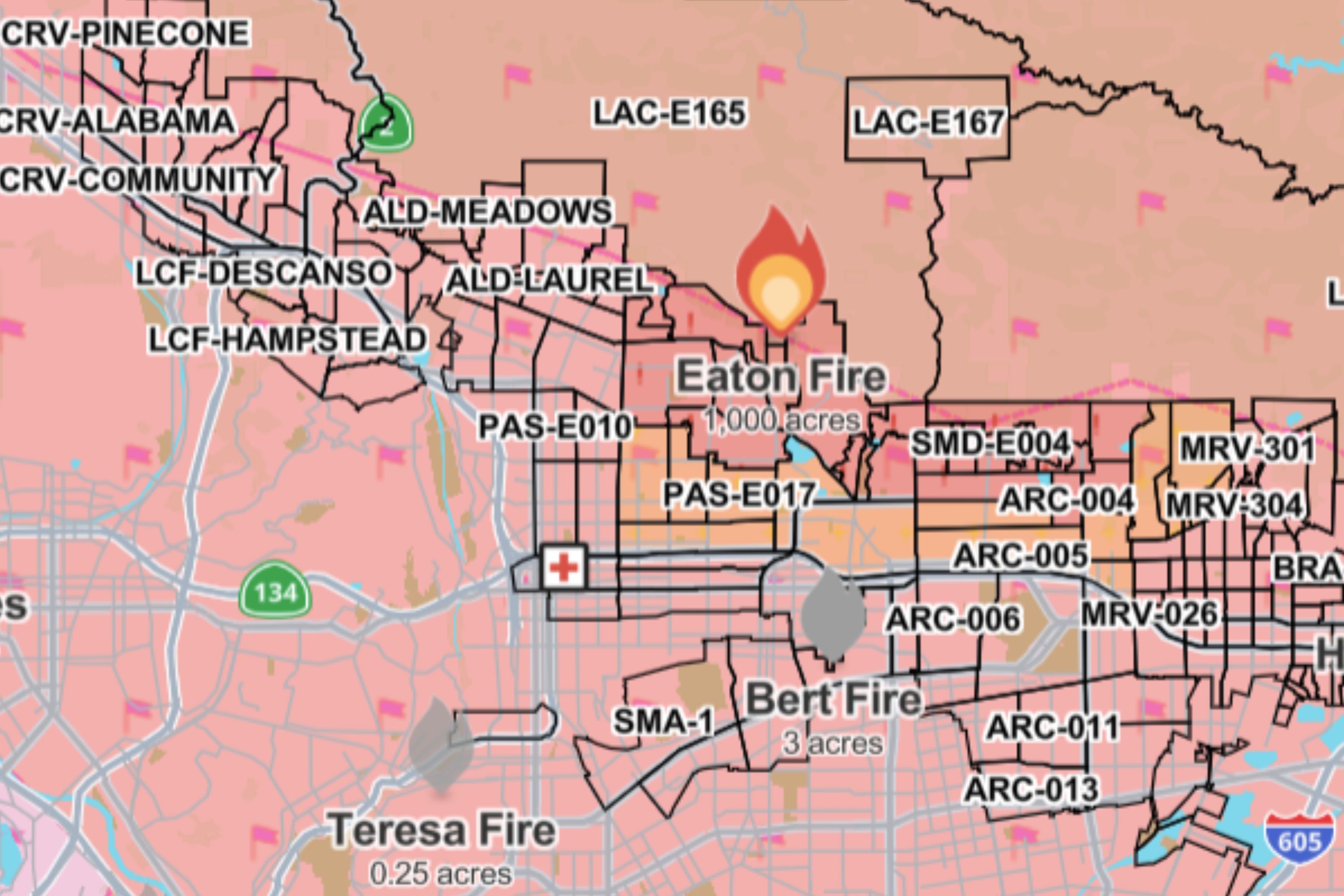 California Fire Map Update as - Eaton Fire