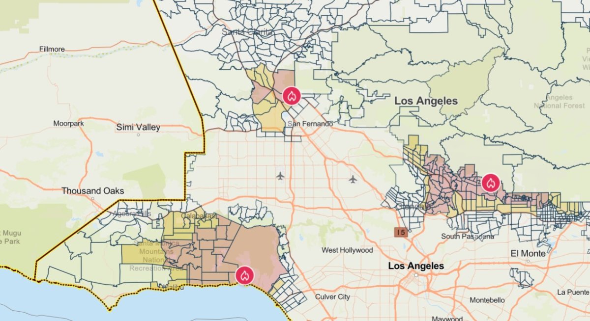 Evacuation zone map for California wildfires