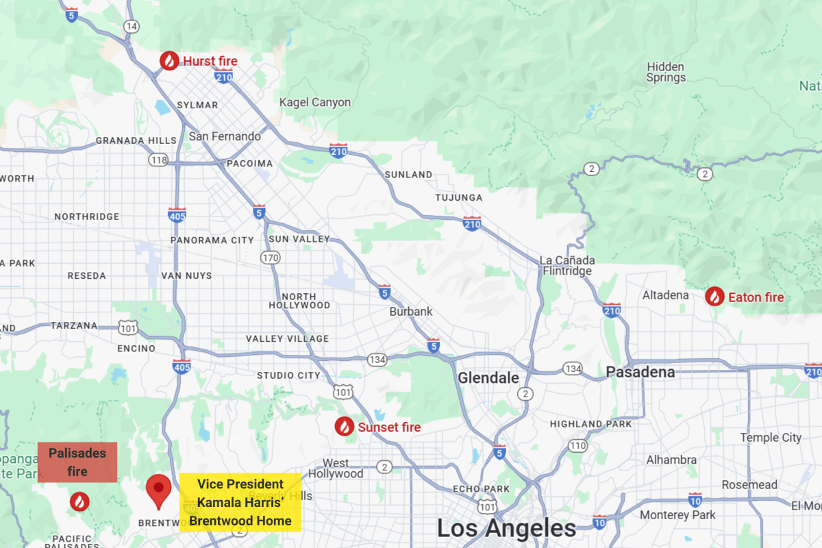 Map Shows Kamala Harris' California Home Surrounded by Wildfires - Newsweek