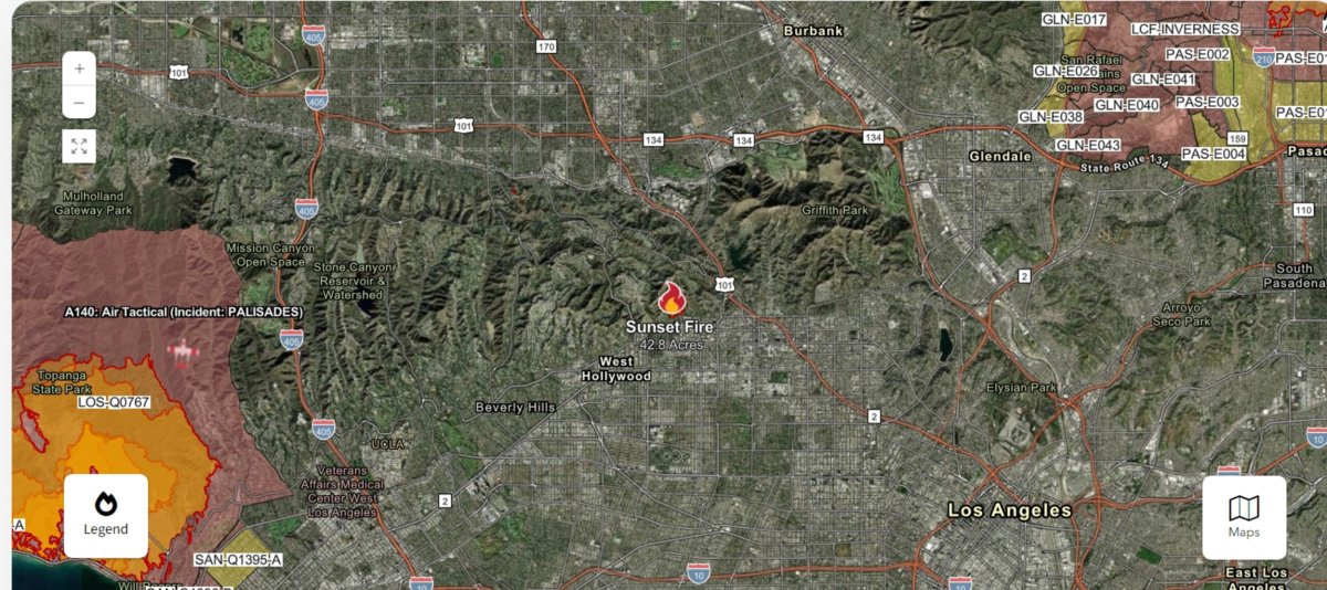 Sunset Fire Live Tracker Map Hollywood Blaze