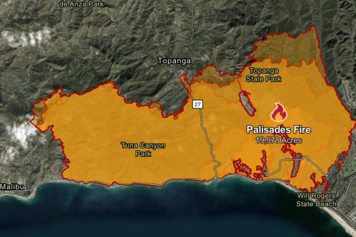 California Fire Map Latest: Where are Kenneth, Palisades, Eaton Fires ...