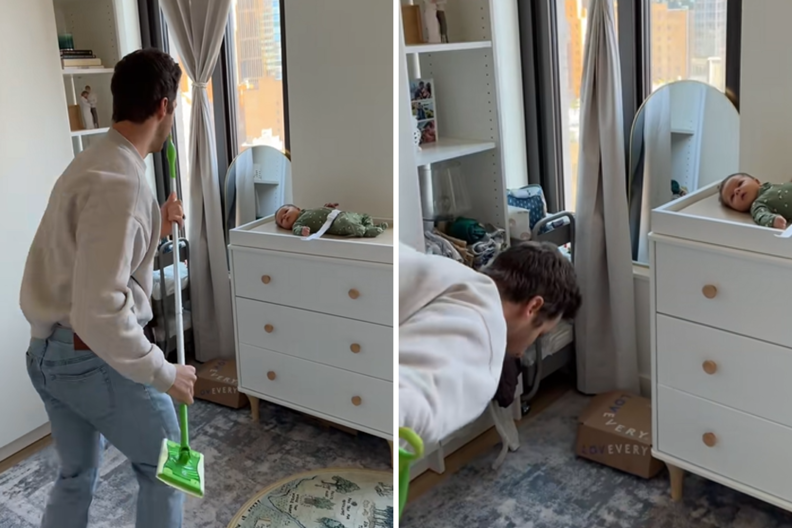 Mom walks in on dad changing baby's diaper, not prepared for what she sees