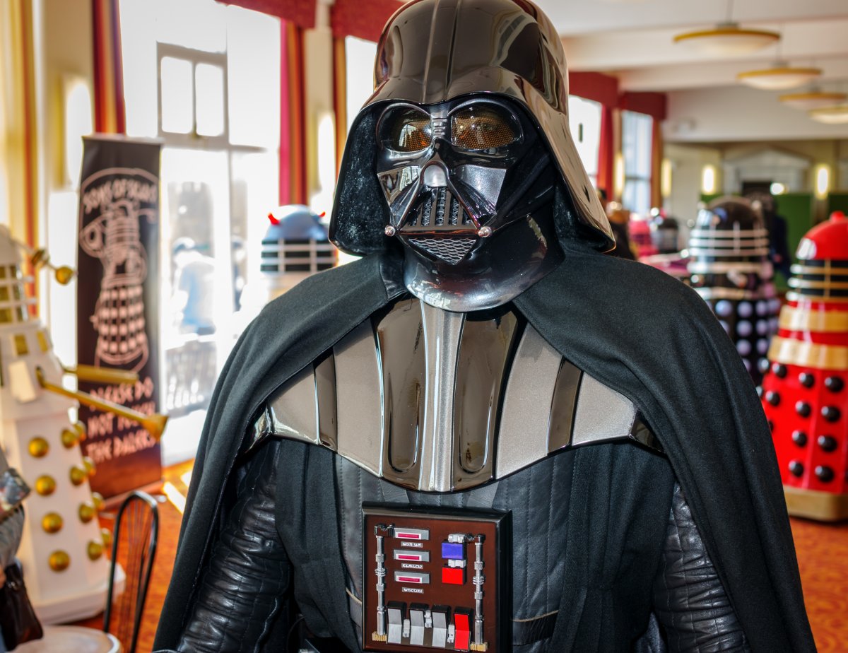 A Darth Vader cosplayer