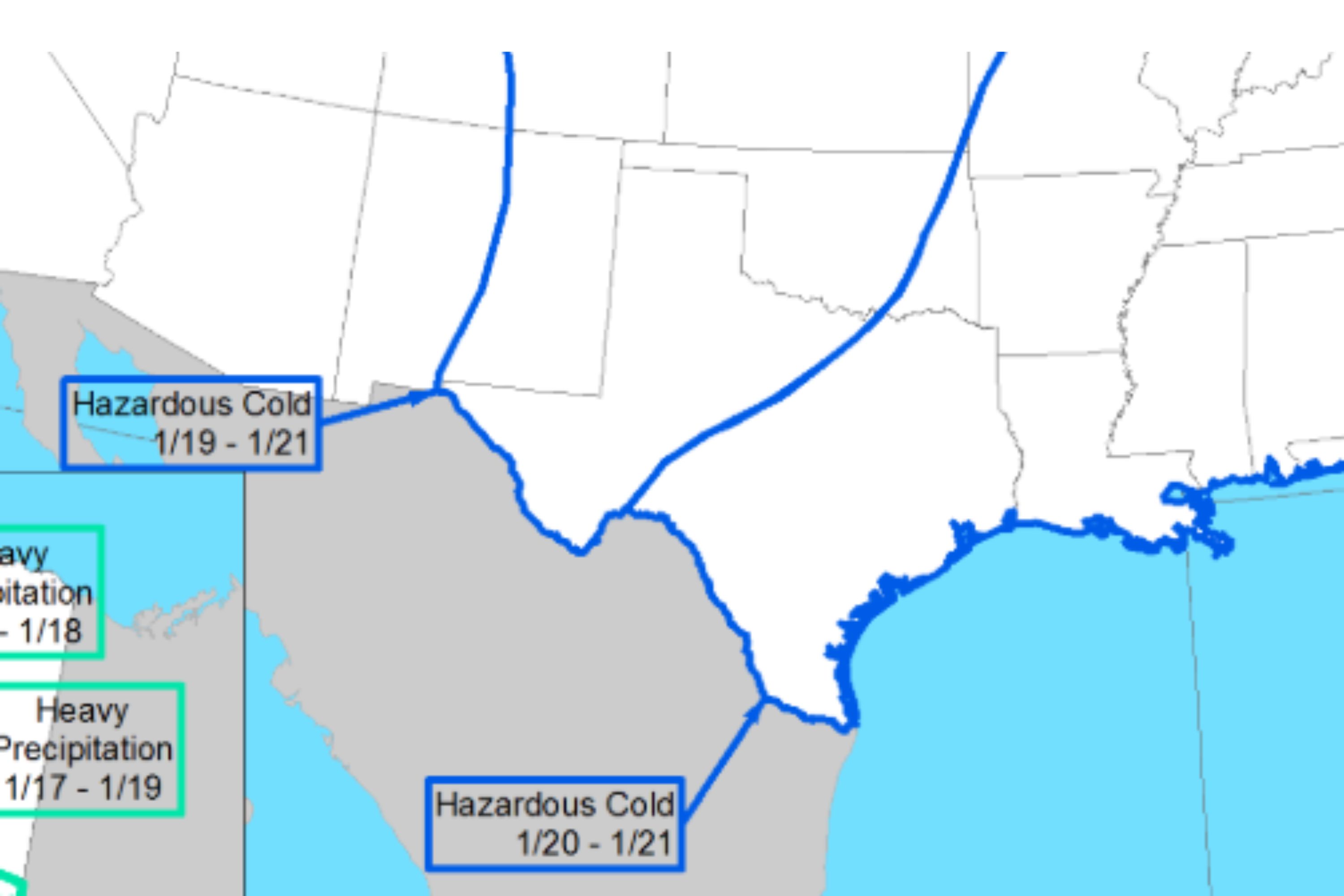 Texas Map Shows Counties Facing Hazardous Cold